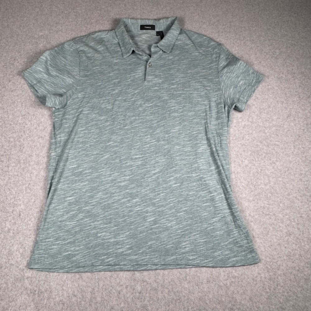 Theory Mens Bron Ocean Slub Polo Shirt XL Green Space Dye Short Sleeve G1094574